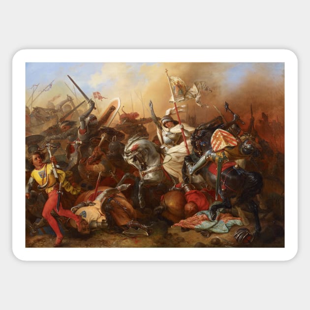 Jeanne d'Arc in Battle by August Gustav Lasinsky Sticker by blackroserelicsshop@gmail.com